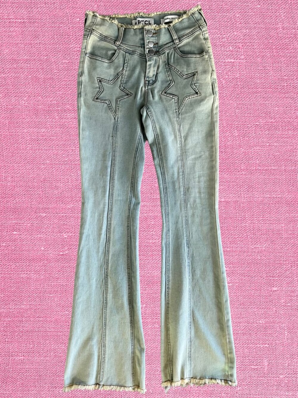 PTCL Ethikal Brand Star Flare Jeans Light Wash Y2K Raw Hem